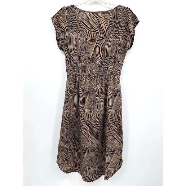Vintage Toska Hi-Lo Dress Brown Black Leaf Print Summer Short Sleeve Casual Sz L - Image 4