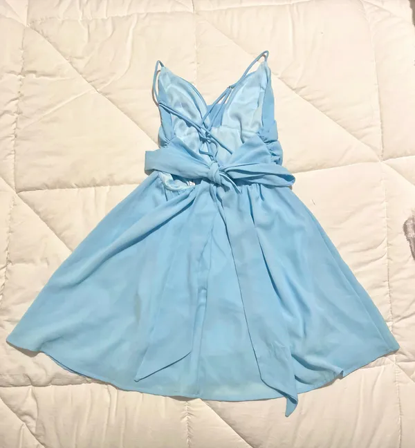 Lucy in the Sky Mini Light Blue Dress A-line Tie Back - Image 2