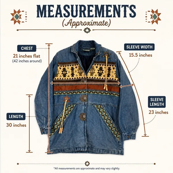 Vintage 220‎ Hickory Western Southwestern Aztec Denim Jacket Faux Leather Trim - Image 12