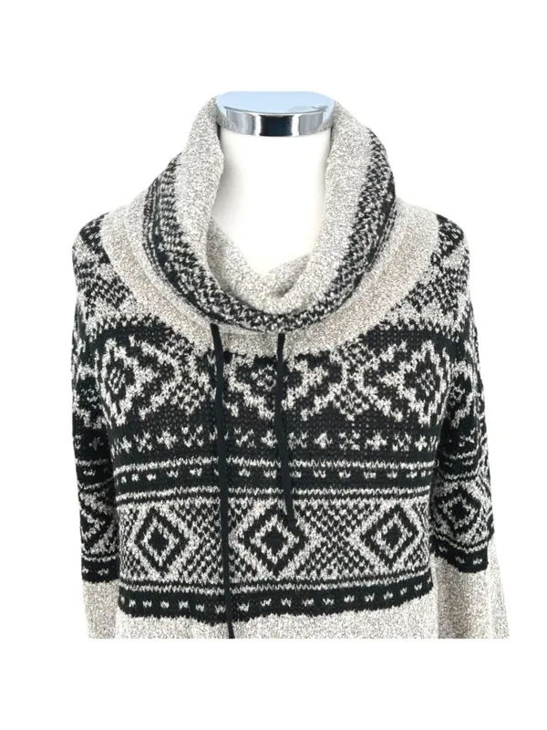 Maurices Nordic Pattern Cowl Neck Sweater Metallic Gray Black Size Medium NWT - Image 2