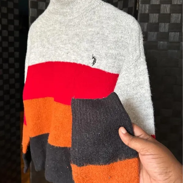 Mock Neck Sweater U.S. Polo Assn Colorblock Après Ski Retro Preppy Size Small - Image 4
