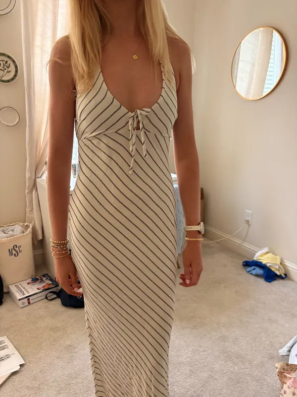 Striped Maxi Dress Tan Size XS - Image 3