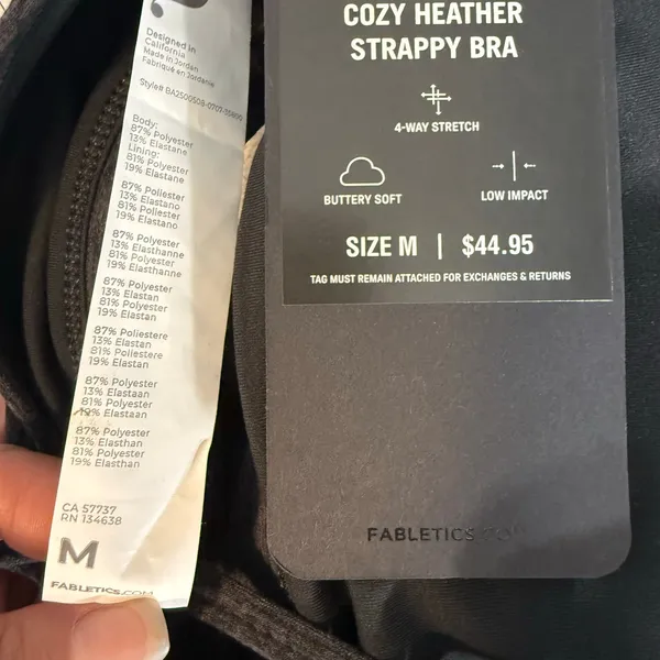Fabletics Cozy Heather Strappy Sports Bra Black Medium Activewear Yoga Workout⁠ - Image 3