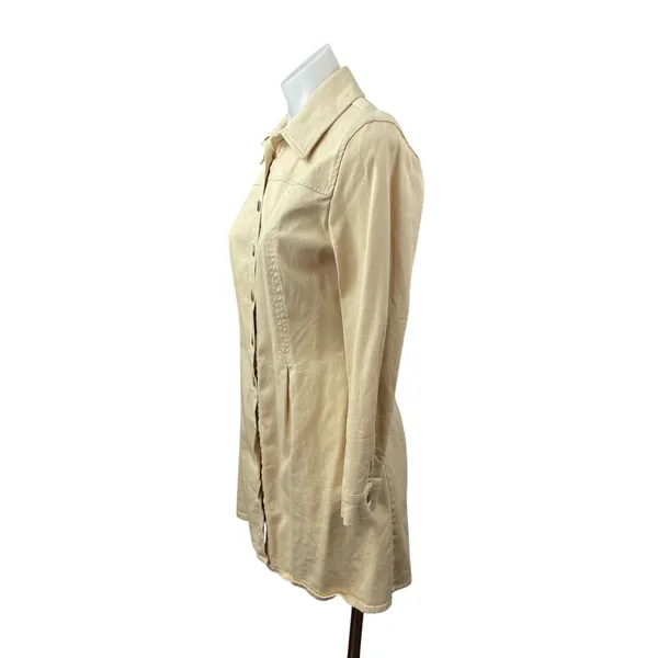 Zara Women's Beige Collared Long Sleeve Button Down Mini Flare Shirt Dress Sz M - Image 3