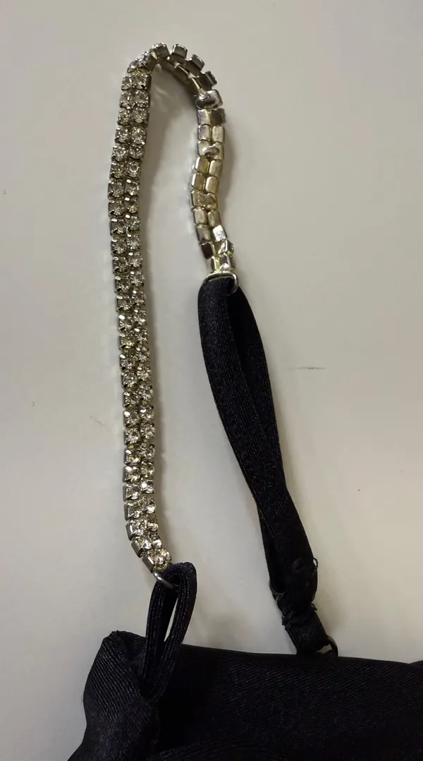 Satin Black Crop Top with silver chain straps Size M - Image 3