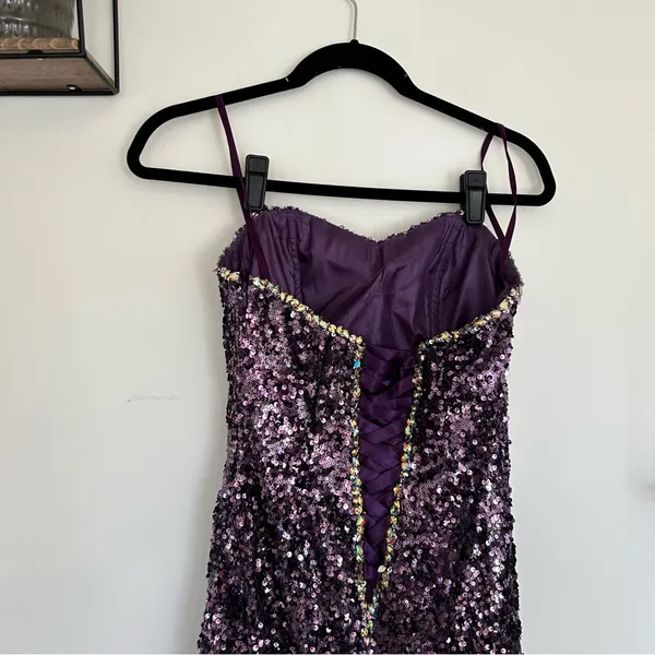Cinderella Divine Purple‎ Strapless Sequin Beaded Corset Back Long Gown Dress 4 - Image 6