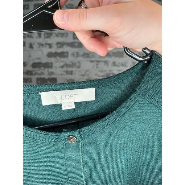 Loft | women green faux button sweater wool blend - Image 2