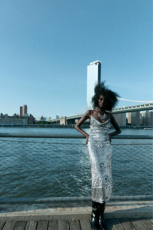 Zara maxi dress Silver Sequin Evening holiday prom formal bodycon gown - Image 12