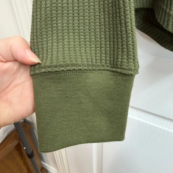GAP Women's Green Waffle Knit Long Sleeve Henley cotton stretch casual shirt S - Image 2