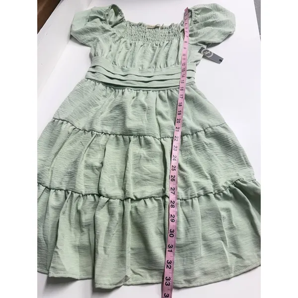 Liberty Love NWT Sage Green Tiered Puff Sleeve Smocked Mini Dress milk maid garden party med - Image 5