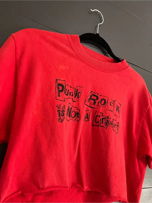 Punk Rock Is Not A Crime Red Cropped Tee Unisex T-Shirt Adult Sz M GUC - Image 2