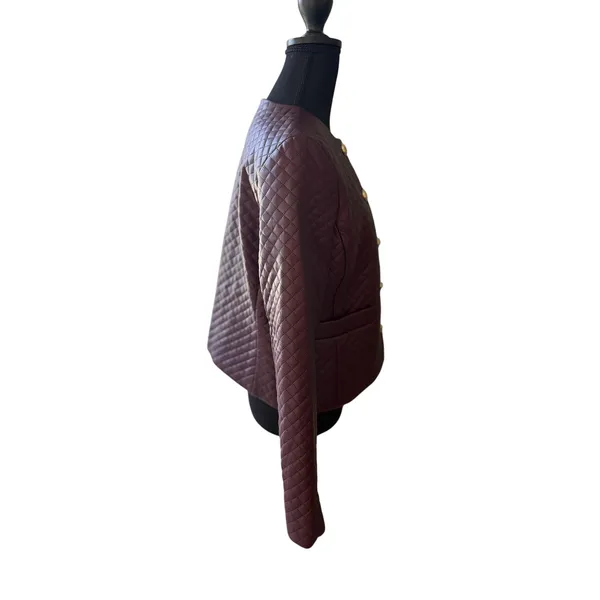 Talbots Petite Quilted Faux Leather Jacket 8P Burgundy Gold Crest Buttons - Image 7