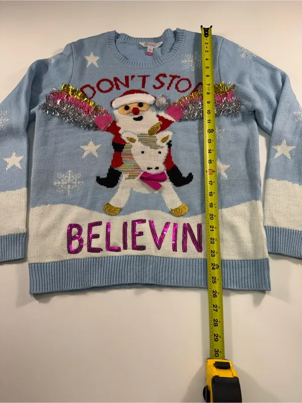 No Boundaries Ugly Christmas Sweater'Don't Stop Believin' Santa Crewneck Sweater - Image 3