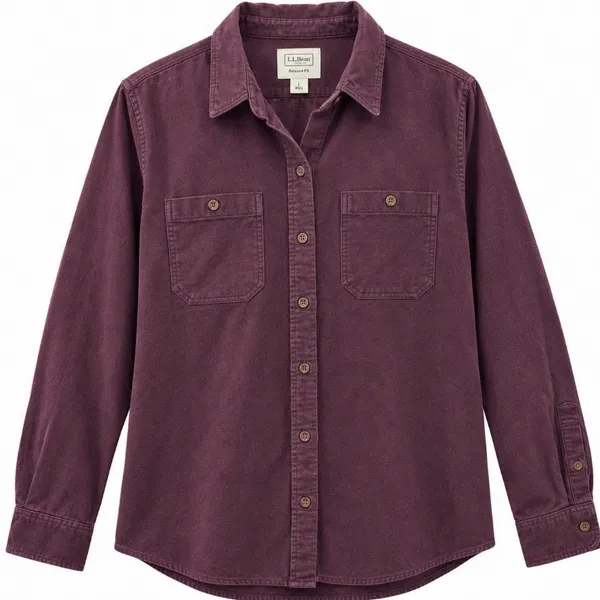 LL Bean Burgundy Cotton Flannel Chamois Button Shirt Pockets Casual LARGE - Image 12