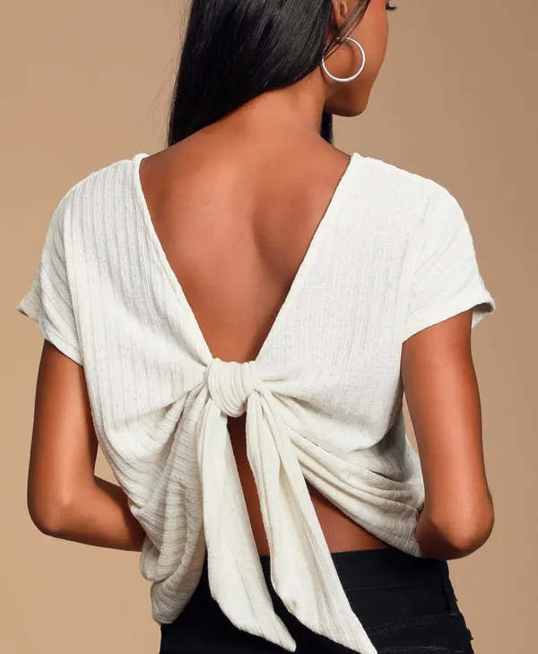 Lulus Jayde Cream Ribbed Knit Tie Back Top - Image 2