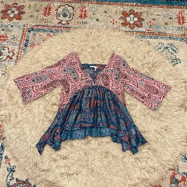 Anthropologie Floreat Valo Velvet Burnout Silk Blend Paisley blouse size small - Image 7