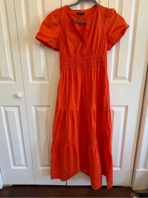 Quince 100% Organic Cotton Poplin Tiered Maxi Dress Vermillion Red Size Small - Image 2