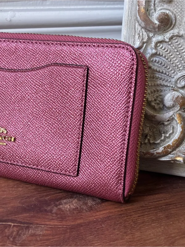 Coach Metallic Crossgrain Leather Zip-Around Long Wallet F21068 - Image 4