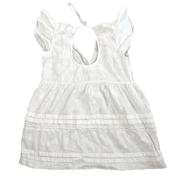 Maeve Anthropologie Womens M White Floral Jacquard Open Back Tie Peplum Blouse - Image 7