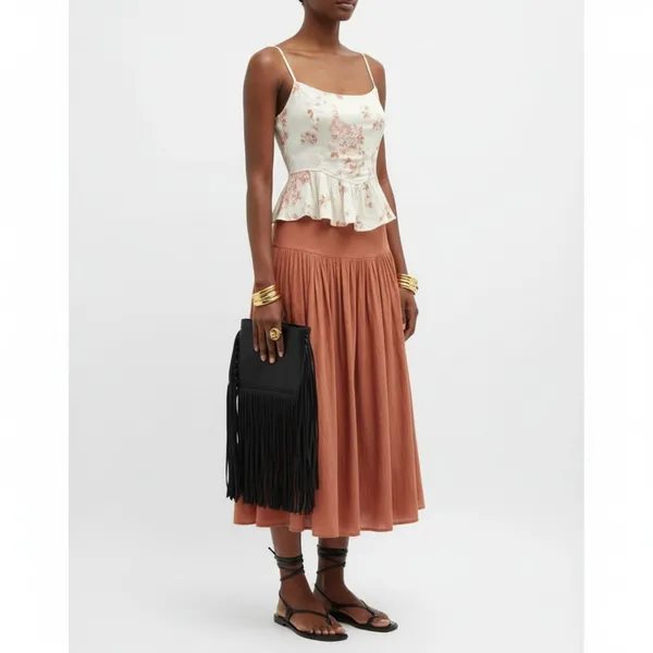 Free People Ivory Floral Print Sleeveless Cropped Corset Peplum Boho Top XS - Image 5