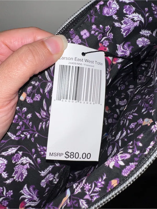 Vera Bradley Black Quilted Tote with Pink, Purple and Blue Floral Print - Image 5