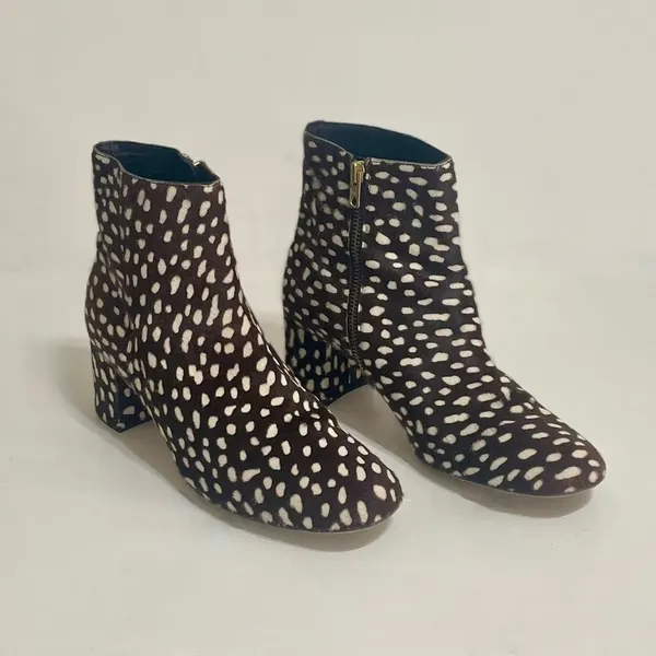 J. CREW Side Zip Ankle‎ Boots Leopard Calf Hair Leather Spotted Zippers Size 8.5 - Image 3