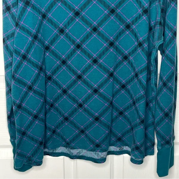 Victoria’s Secret Sz XL Long Pajama Set Teal Purple Black Argyle Plaid - Image 8