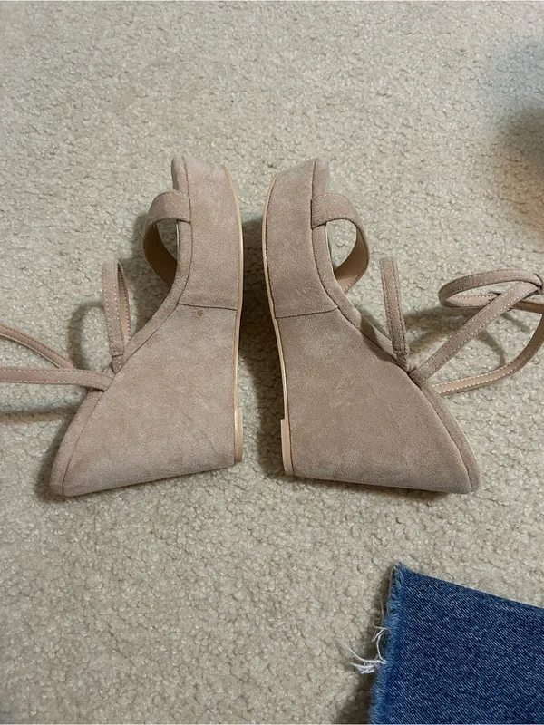 Altar’d State Tan Suede Wedge Sandals with Ankle Strap - Image 4