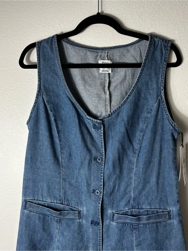 RVCA Lainey Mini Denim Dress NWT Fitted Waist Size L - Image 3