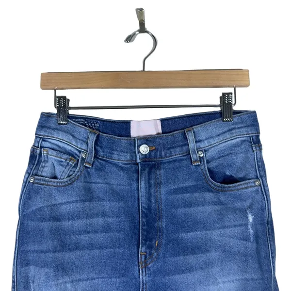 Revice Denim Distressed Straight Leg Jeans Blue Medium Wash Raw Hem Size 32 - Image 2