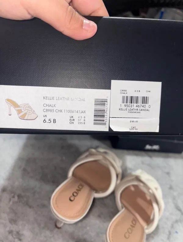Coach Kellie leather sandals in cream & white, size US 6.5 - Image 2