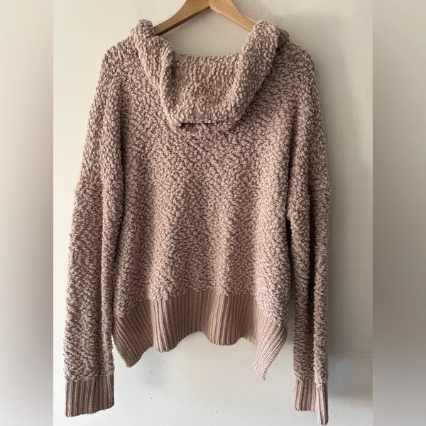 POL Brown Popcorn Texture‎ Sherpa Chunky Knit Brown Hoodie - Image 3