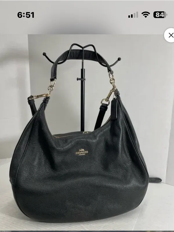 Coach Black Leather Shoulder Bag with Gold Hardware - Image 11