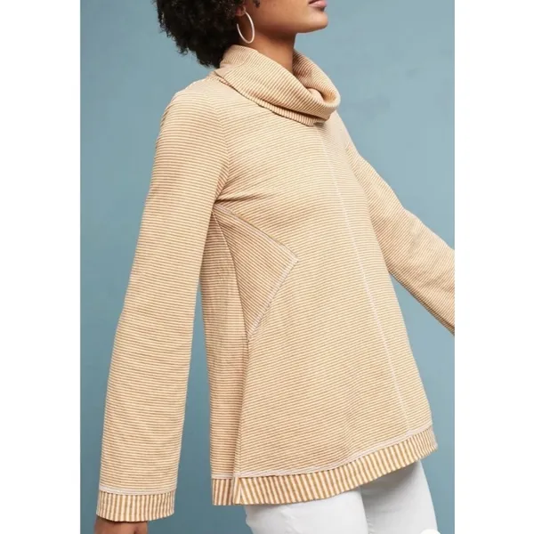 Anthropologie Maeve‎ Striped Cowl Neck Mustard Tai Sweater Top Size XS - Image 6