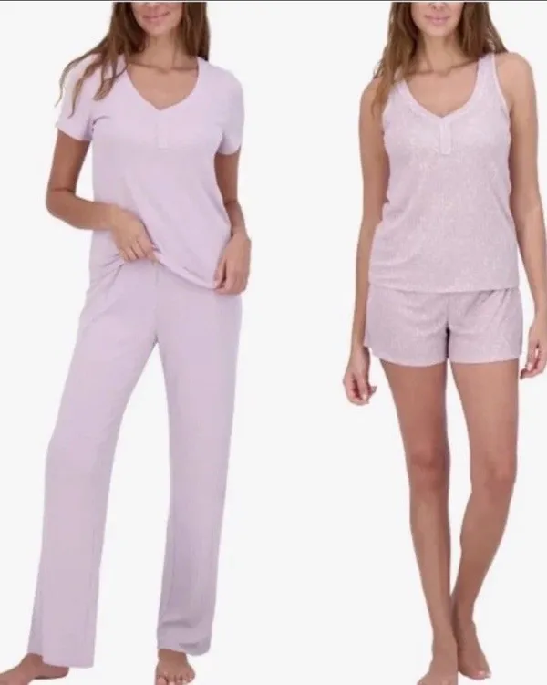 Live 2 Lounge 4-Piece Pointelle Knit Lounge Set V-Neck Button Pink Size XL - Image 2