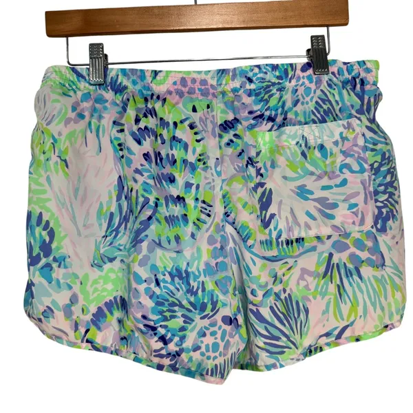 Lilly Pulitzer Luxletic Ocean Trail Shorts Blue Green Coral Print Womens Large - Image 6
