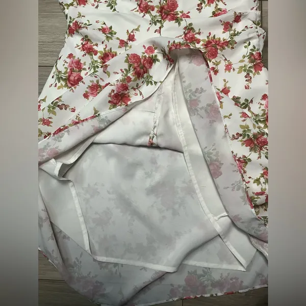 Mini Dress Y2K Strapless Size M Floral Print White Pink - Image 6