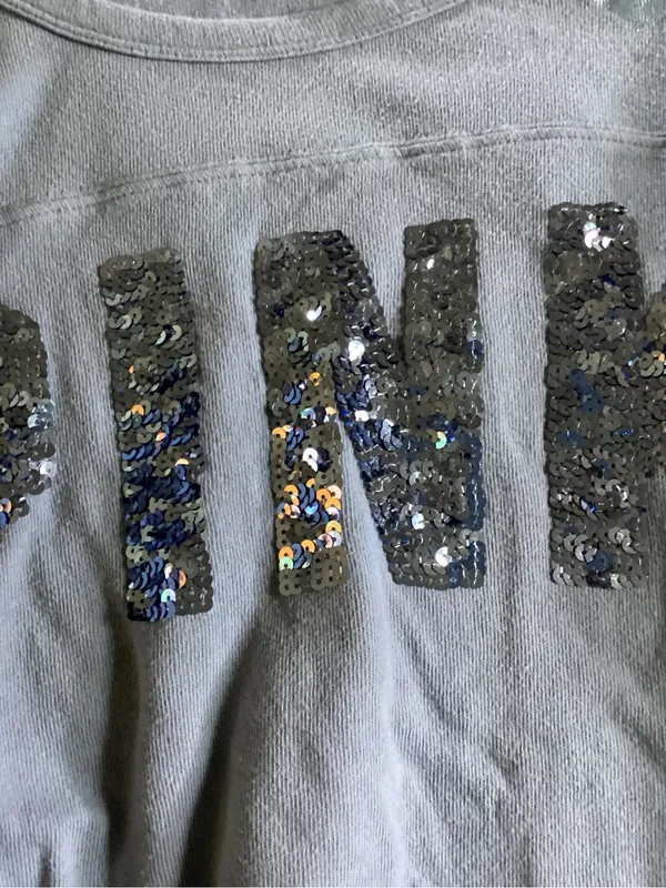 PINK Victoria's Secret Light Blue Long Sleeve Sequin Logo Top - Image 4