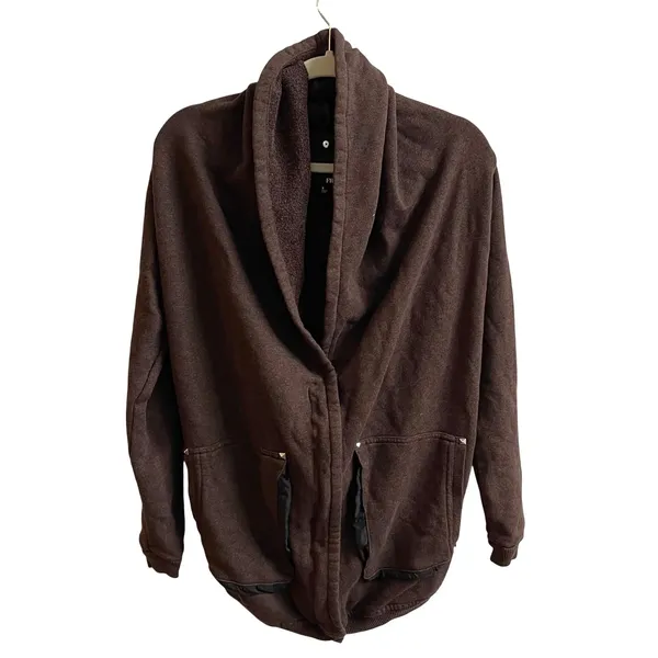 Wilfred Free Cardigan Women‎ Small Brown Cozycore Shawl Collar Hooded Fleece - Image 2