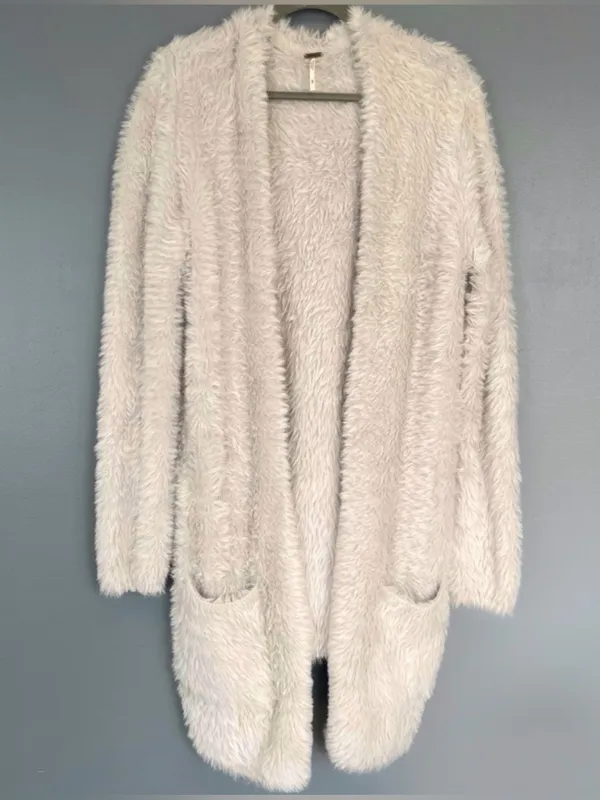 Free People Faux Fur Open Front Silver Cardigan Size Medium - Image 3