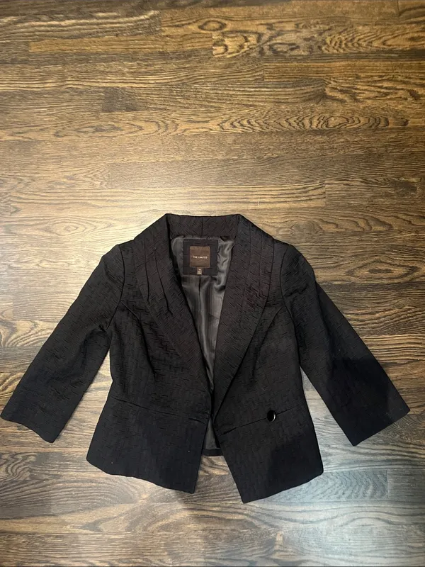 Vintage Y2K The Limited Black Textured Cropped Blazer Shawl Collar 2000s | XS - Image 9
