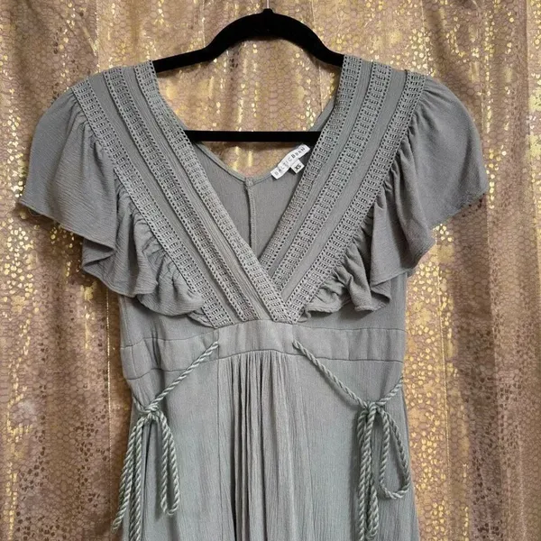 Baltic Born Jennifer Deep V Light Sage Green Tassels Maxi Dress XS - Image 3