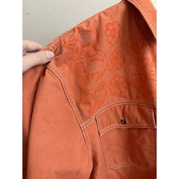 Vtg Timberland TBL-73 Orange Canvas Jacket CAT &‎ Floral Embroidery Women’s S - Image 4