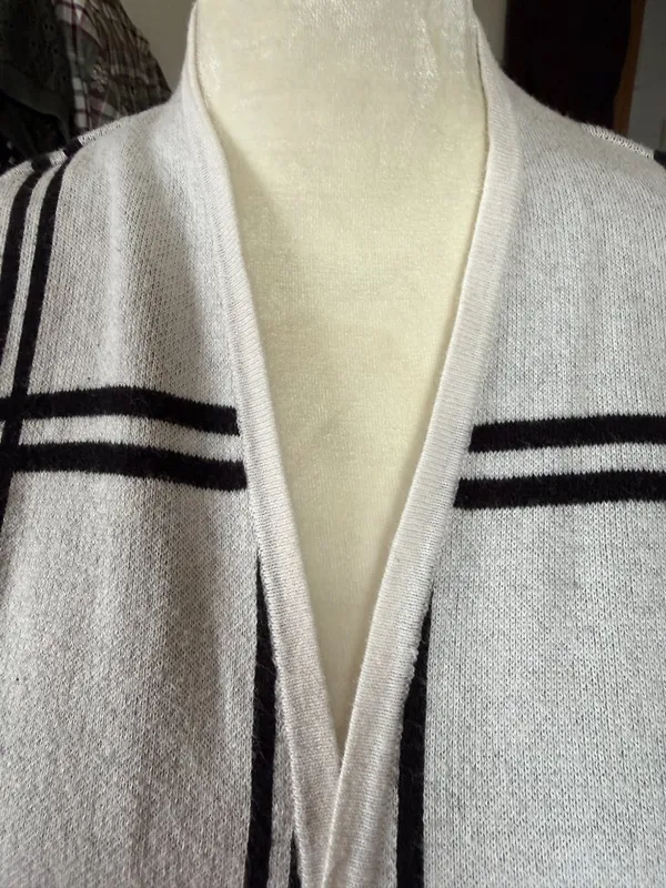 Loft Petite black and off white striped long sleeve open cardigan sweater MP - Image 6
