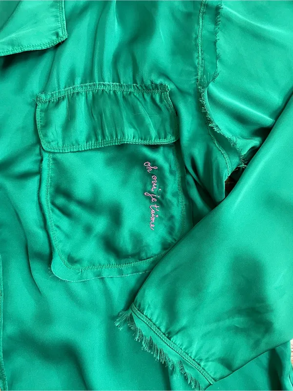 Free People Like Honey Pajamas PJ Top & Shorts Set in Silky Golf Green Sz S 🧡🎀 - Image 4