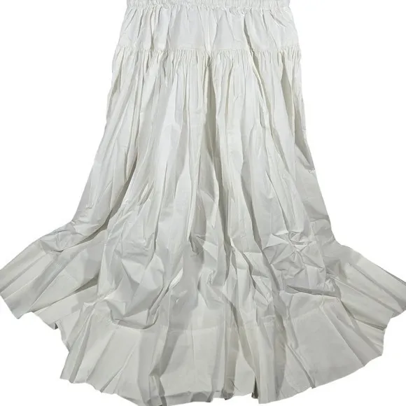 J‎ Crew White Tiered Drop-waist Midi Dress Elastic Waist Drawstring Zip Front L - Image 7