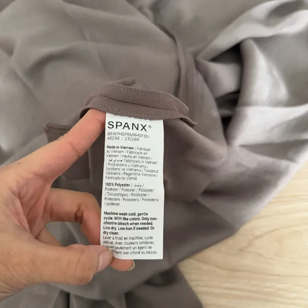 Spanx Small NEW Satin Crepe Asymmetrical Skirt Smoke Beige Tan Office Business - Image 6