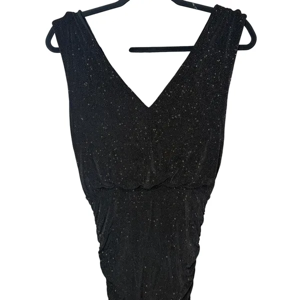 Alice + Olivia Slinky Ruched Shimmer‎ Dress Sparkle Black Gold Size Small - Image 3