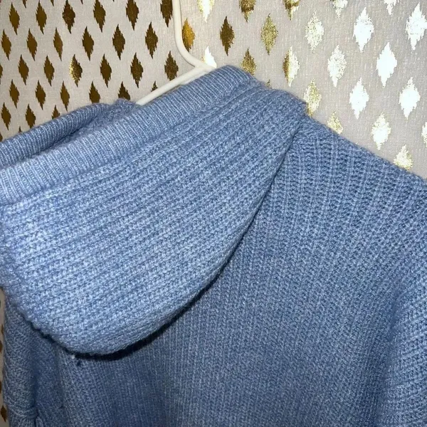 American Eagle baby blue crochet knit hoodie chunky ribbed knit blue sweater wom - Image 6