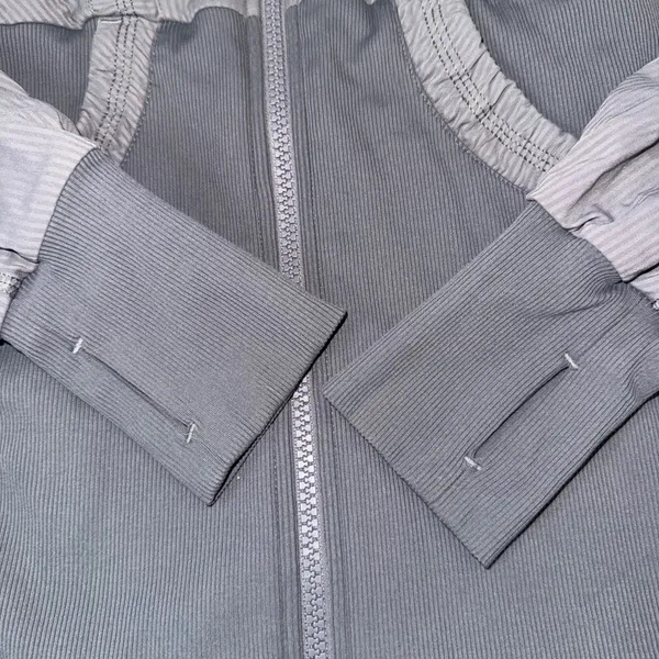 Lululemon Dance Studio Jacket Women‎ 4 Grey Hooded Hybrid Ribbed Full Zip - Image 2